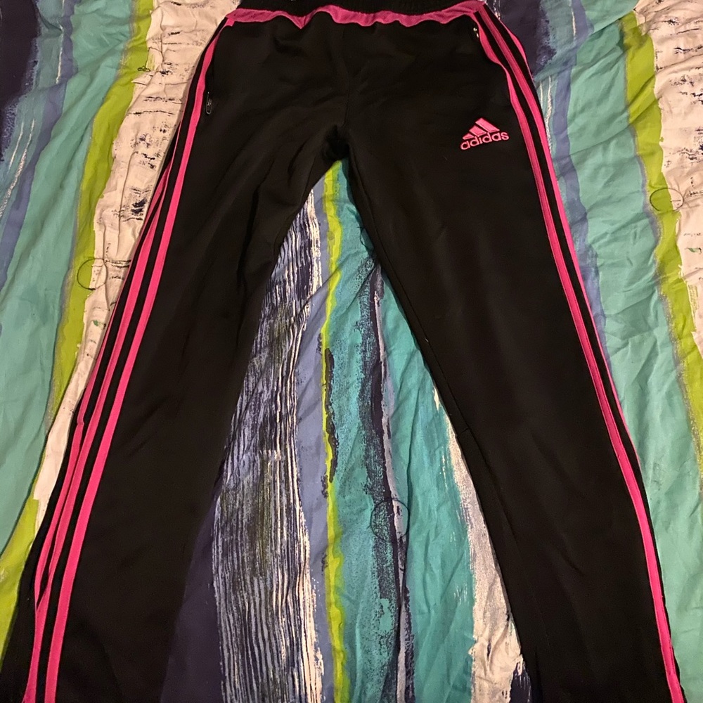 Black and pink adidas tiro pants